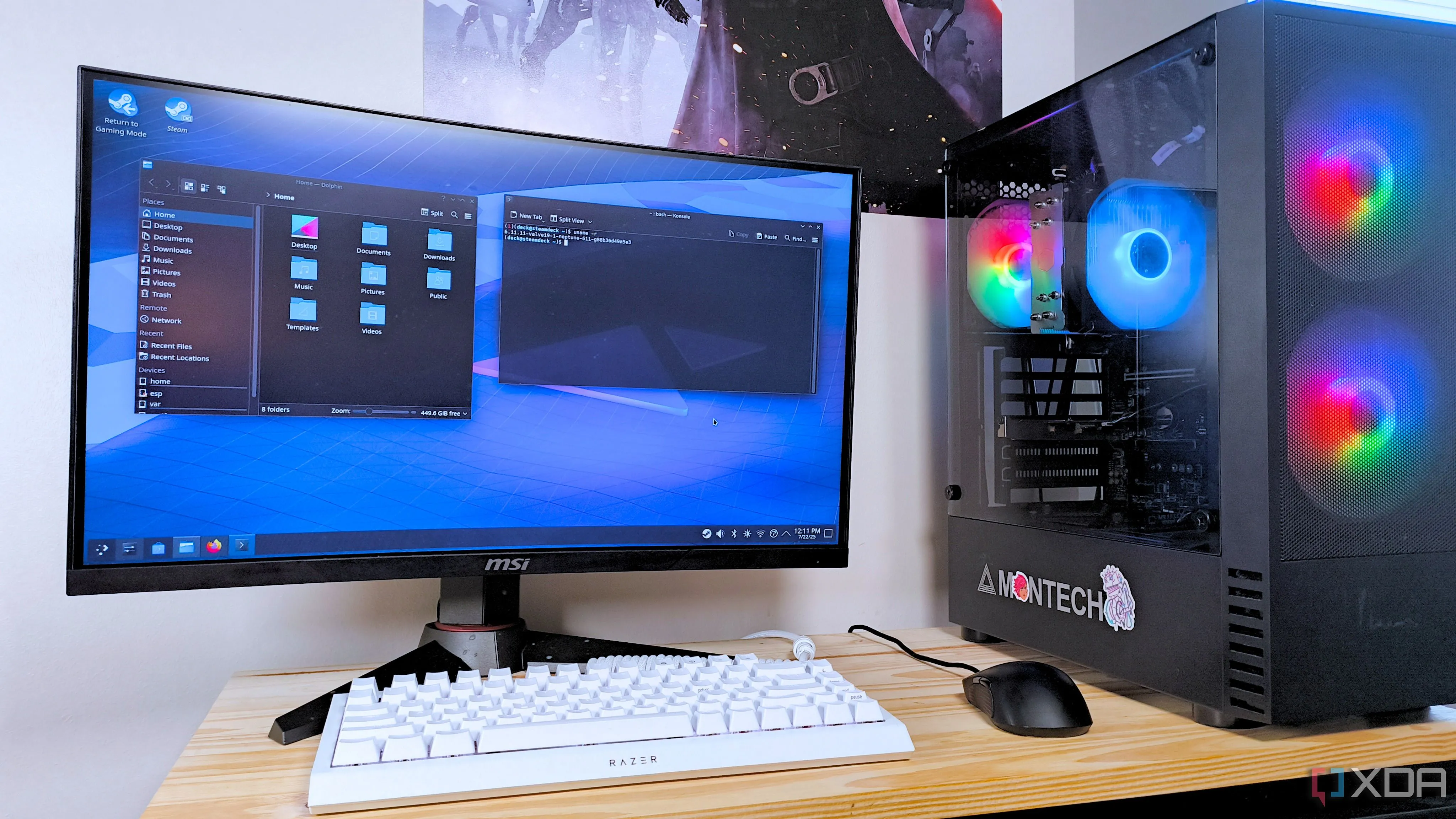 Giao diện Files và Terminal trên PC SteamOS trong môi trường KDE Plasma
