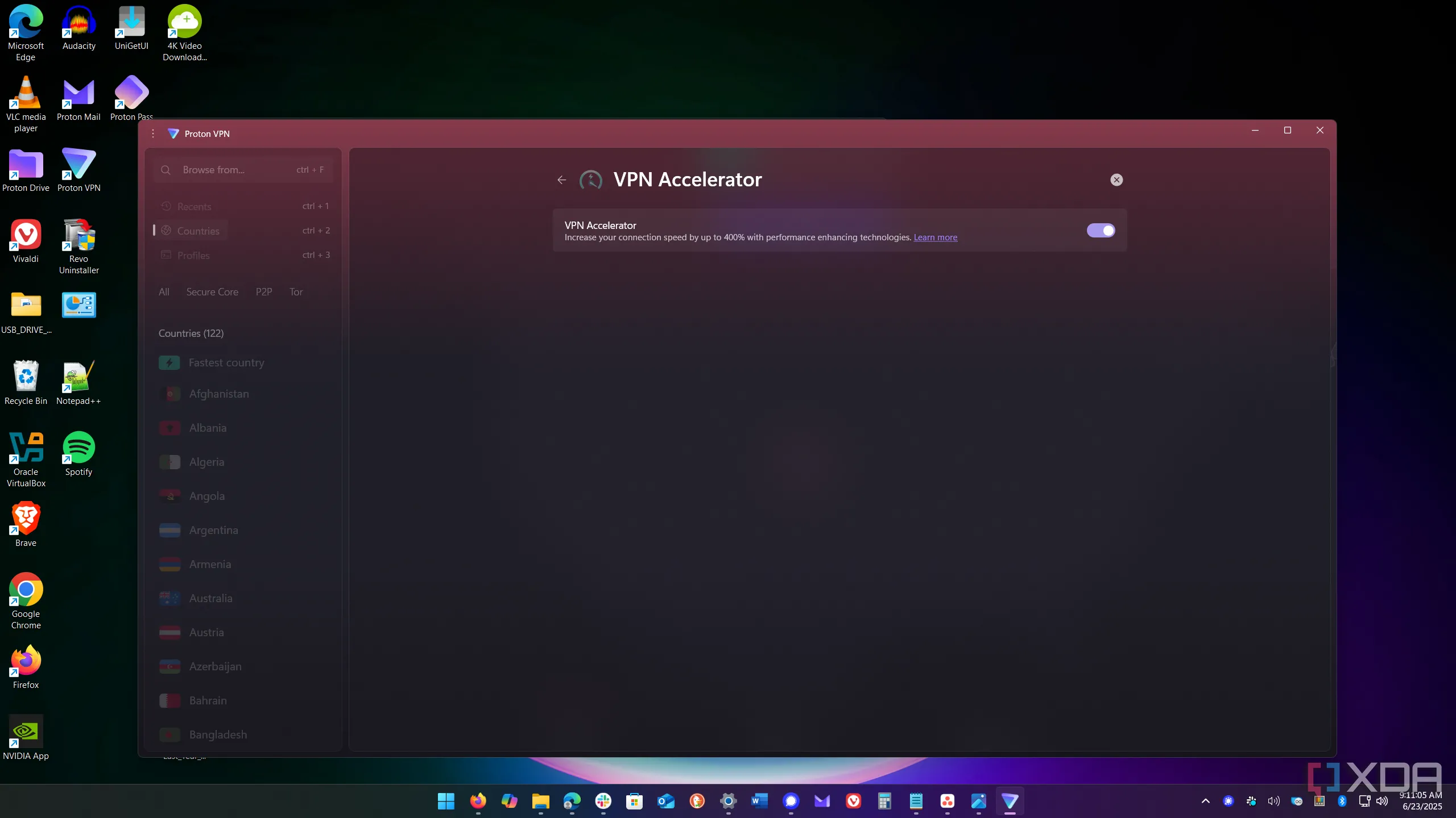 Giao diện hiển thị tính năng VPN Accelerator của Proton VPN