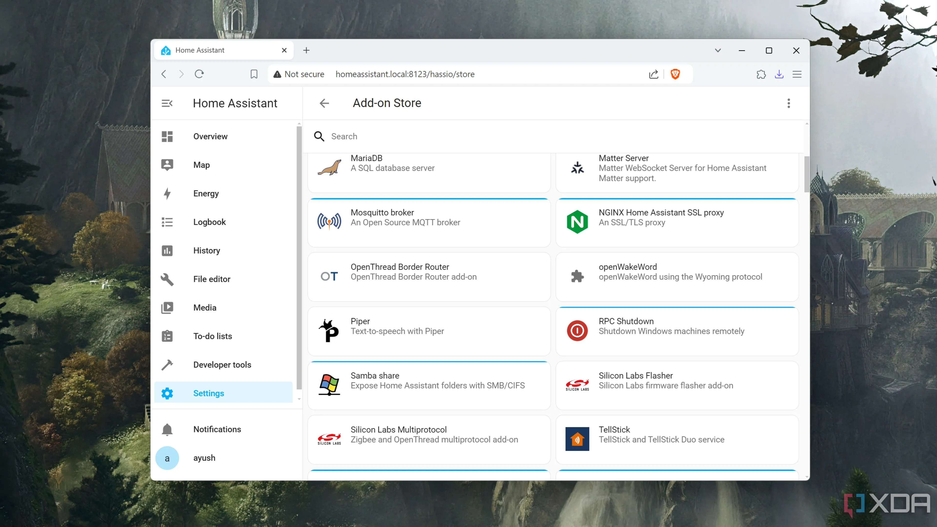 Giao diện Home Assistant với Add-on AdGuard, thể hiện sự đa dạng của cộng đồng