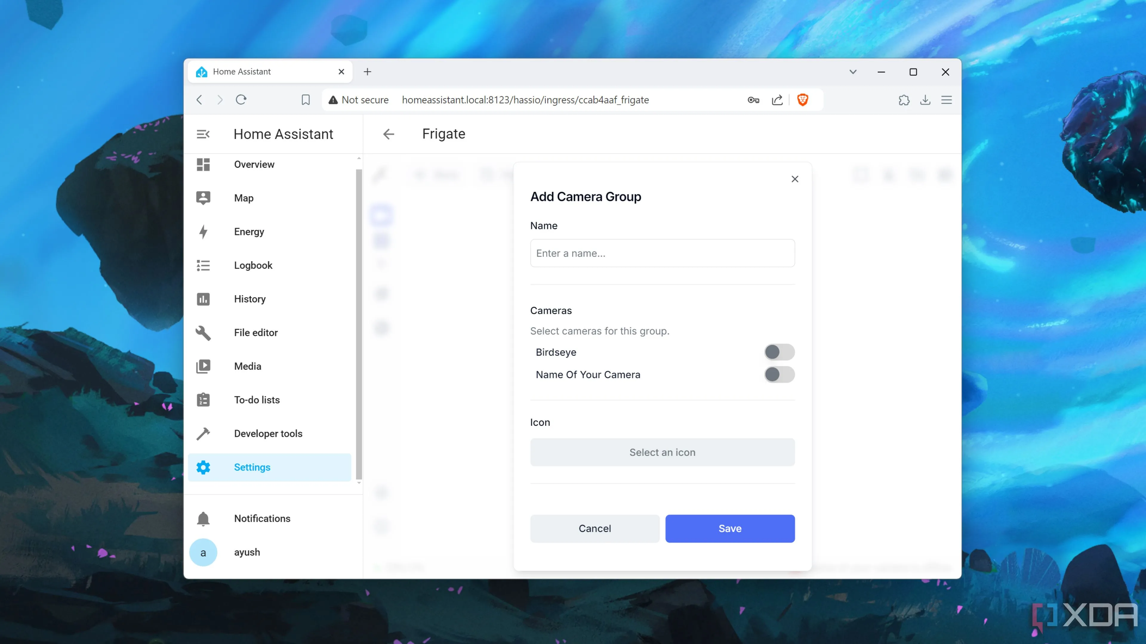 Giao diện Home Assistant với Add-on Frigate, minh họa khả năng tùy biến và mở rộng