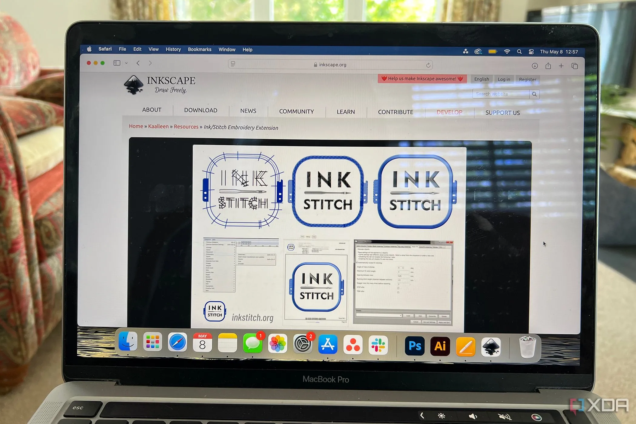 Giao diện Inkscape với tiện ích mở rộng Ink/Stitch cho dự án thêu