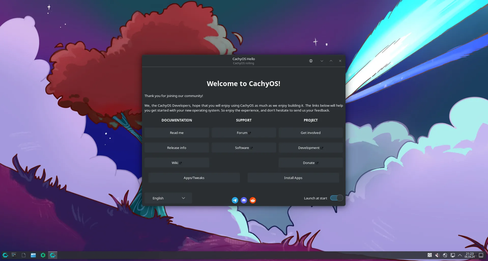 Giao diện KDE Plasma mặc định trên bản phân phối CachyOS, thể hiện tính linh hoạt của Linux.