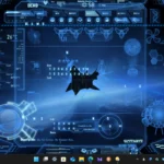 Giao diện máy tính Windows với skin Rainmeter Neon Space được cài đặt