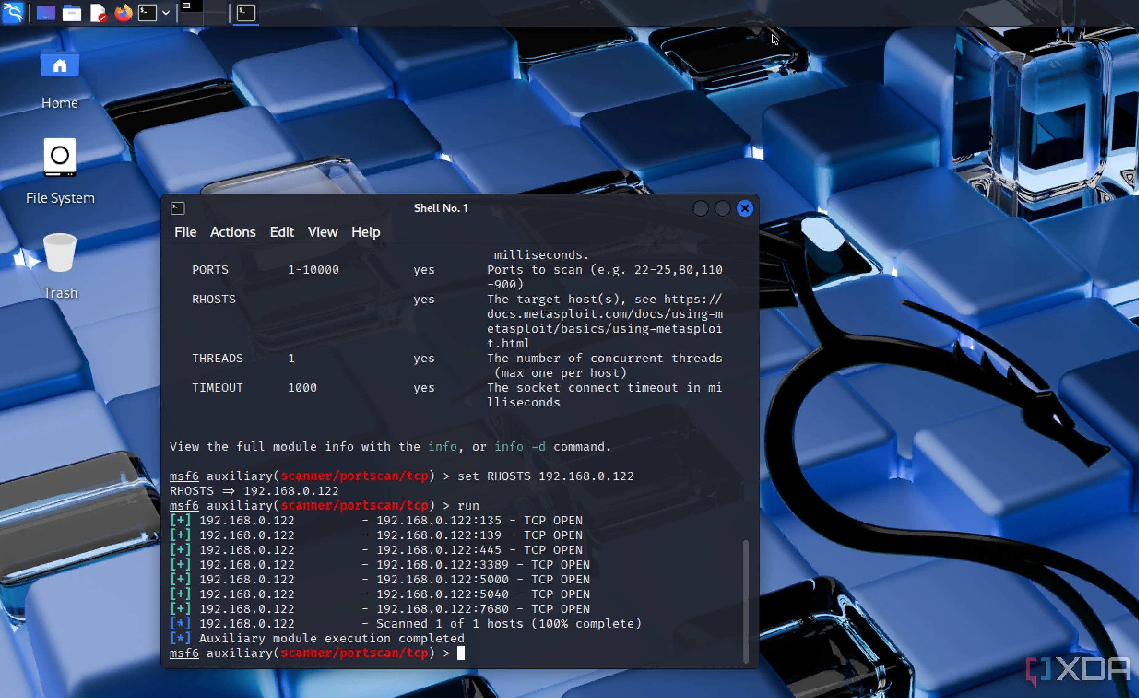 Giao diện Metasploit Framework đang thực hiện một cuộc tấn công kiểm thử trên hệ thống mạng