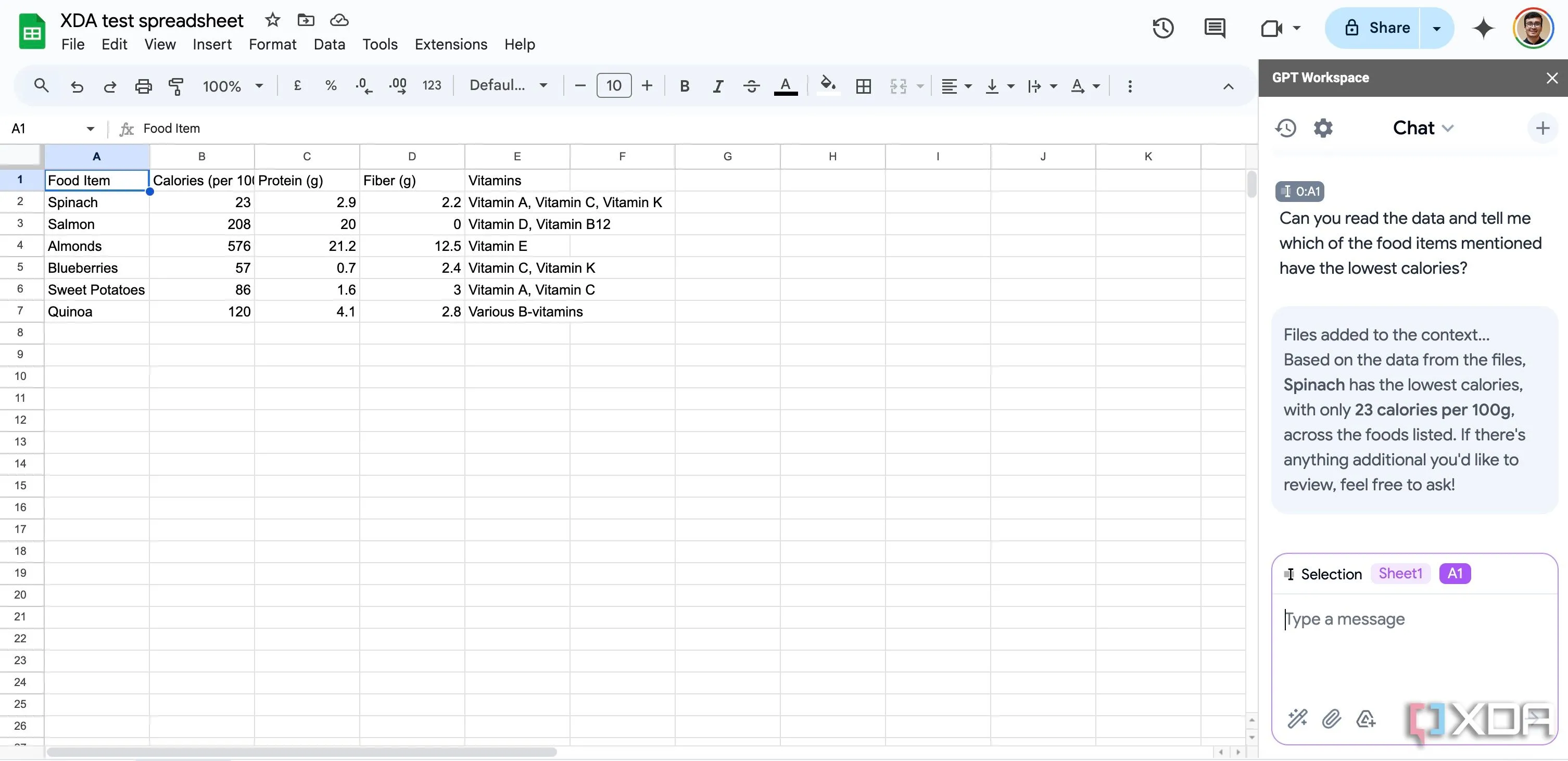 Giao diện minh họa việc sử dụng công cụ AI (GPT) trong Google Sheets, biểu trưng cho khả năng của Google Workspace