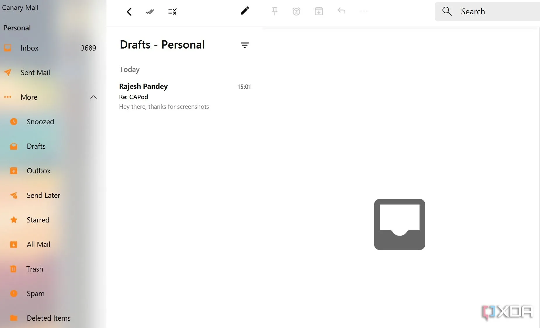 Giao diện người dùng của Canary Mail với thiết kế sạch sẽ và các tính năng bảo mật email
