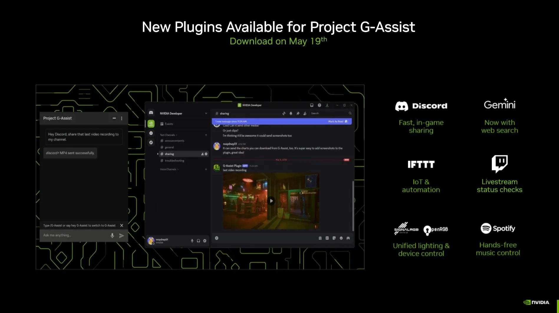 Giao diện người dùng của Nvidia G-Assist hiển thị các tùy chọn điều khiển card đồ họa và xem thông số kỹ thuật