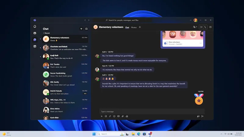Giao diện người dùng Microsoft Teams trên Windows 11 với thiết kế mới và tính năng cập nhật