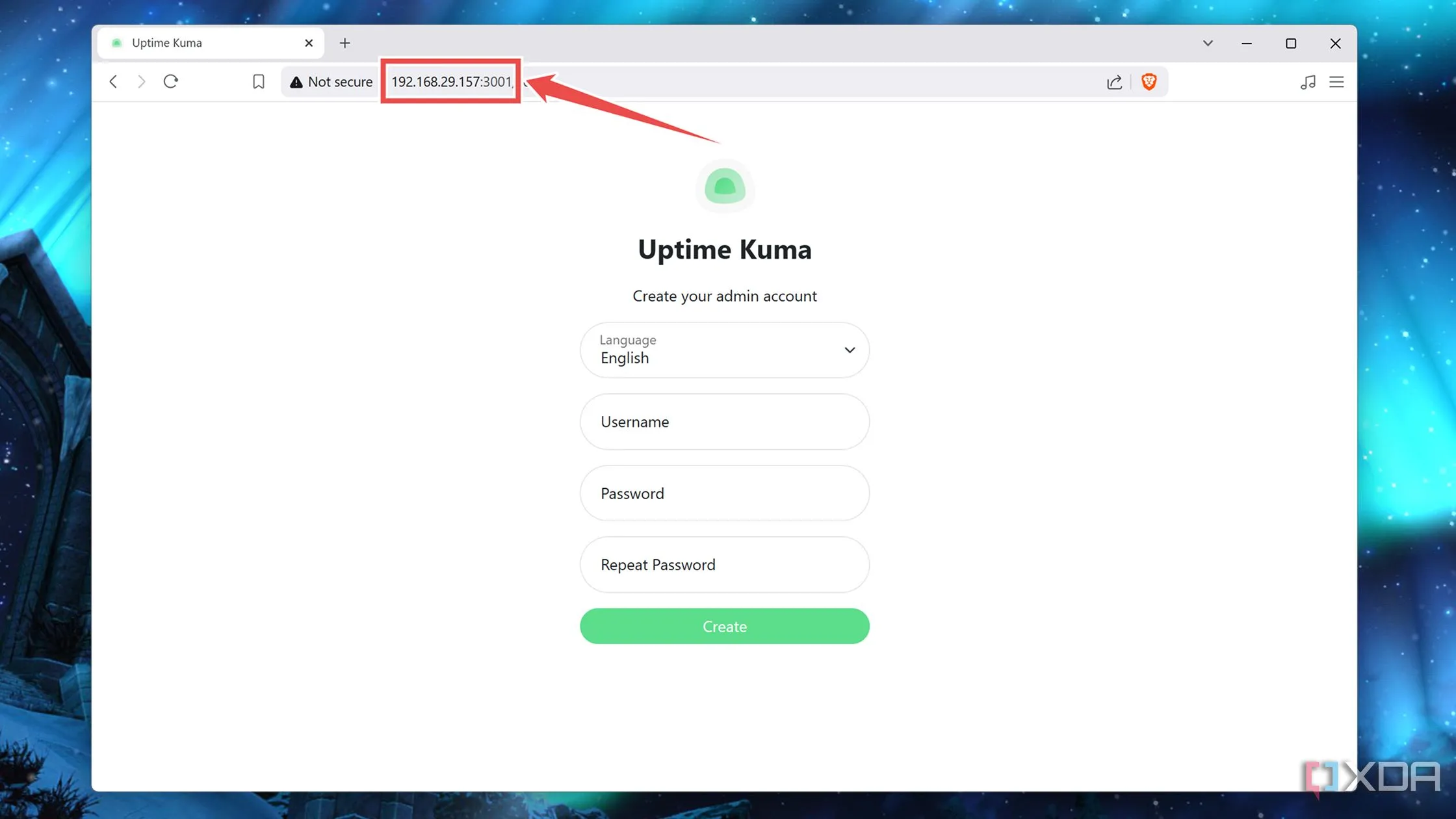 Giao diện người dùng Uptime Kuma trên trình duyệt