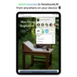Giao diện NotebookLM trên điện thoại với tính năng Sources, hiển thị khả năng quản lý các nguồn thông tin đa dạng như PDF, website và video.
