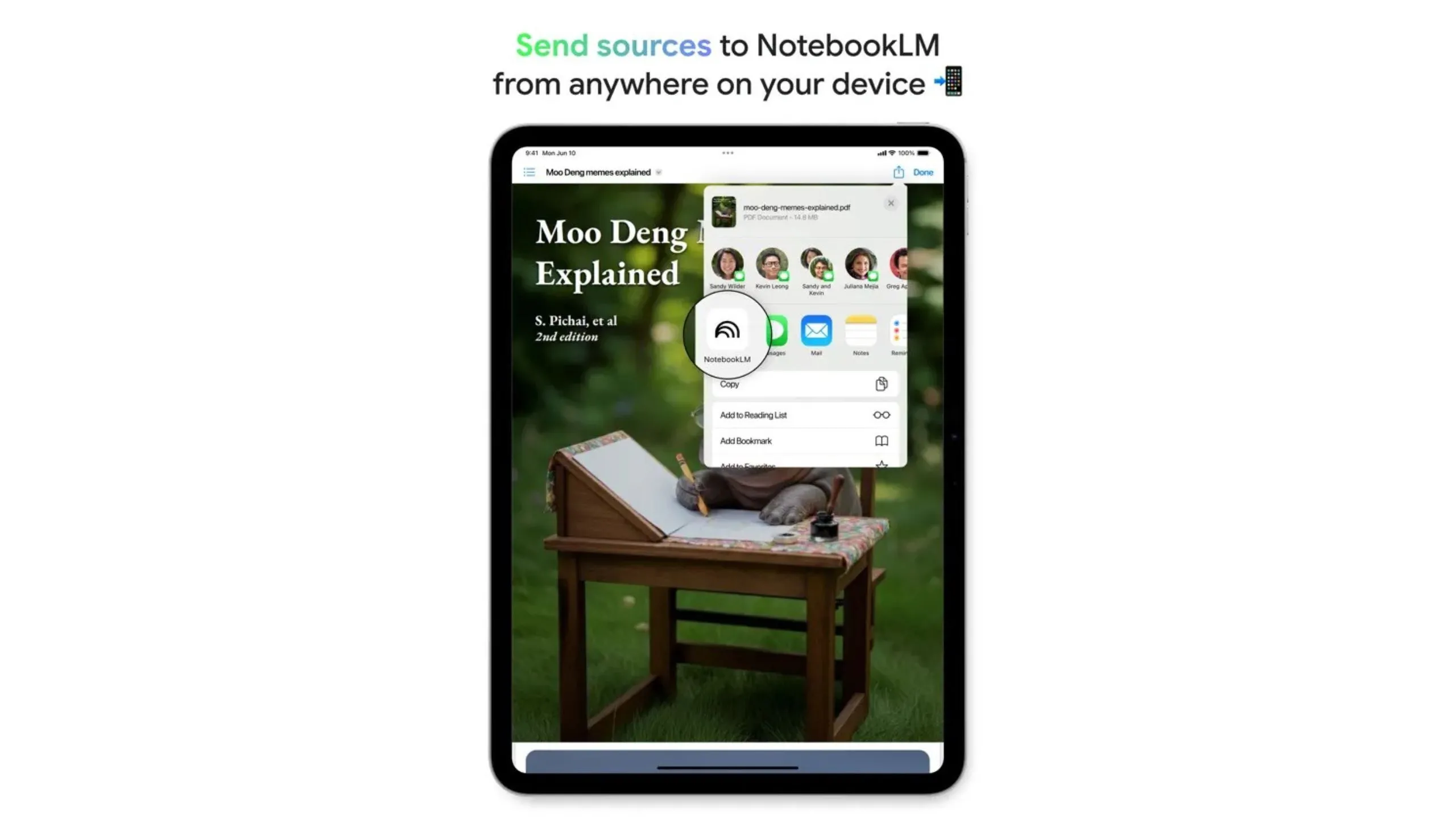 Giao diện NotebookLM trên điện thoại với tính năng Sources, hiển thị khả năng quản lý các nguồn thông tin đa dạng như PDF, website và video.