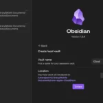 Giao diện Obsidian hiển thị thư mục iCloud được chọn, minh họa khả năng đồng bộ dữ liệu cục bộ an toàn với đám mây.