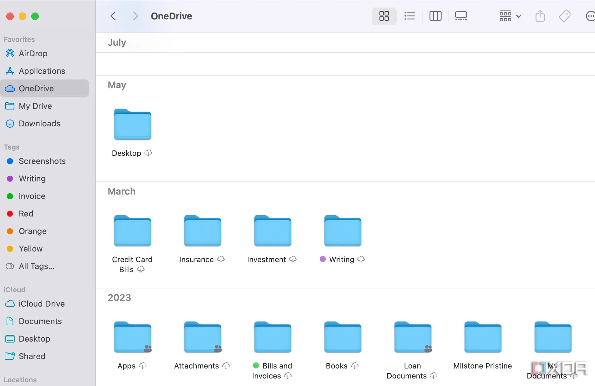 Giao diện OneDrive hiển thị thư mục đã đồng bộ hóa trong Finder trên macOS, minh họa khả năng quản lý tệp tin dễ dàng.