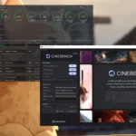 Giao diện phần mềm Ryzen Master và kết quả Cinebench 2024 trên desktop, minh họa quá trình chấm điểm benchmark CPU.