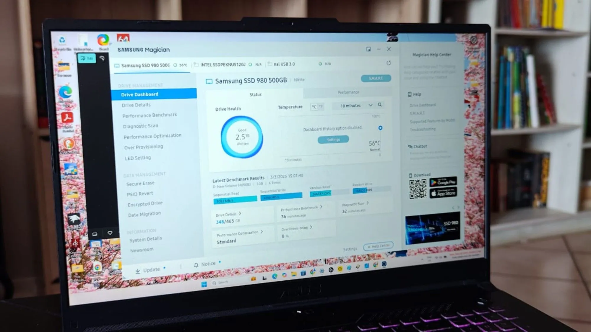 Giao diện phần mềm Samsung Magician để quản lý và tối ưu SSD