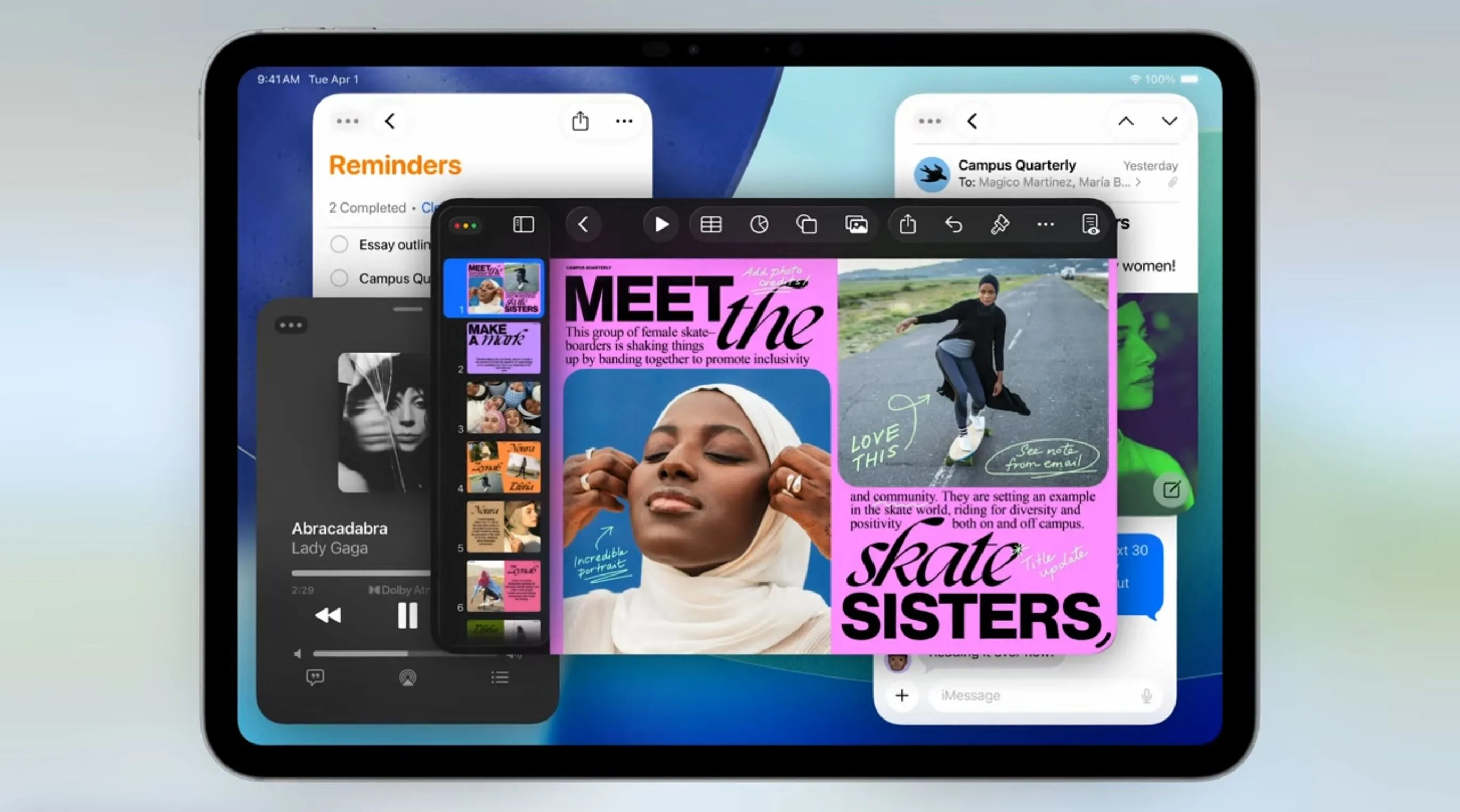 Giao diện quản lý cửa sổ ứng dụng trên iPadOS 26, thể hiện khả năng thay đổi kích thước linh hoạt và sắp xếp đa nhiệm hiệu quả