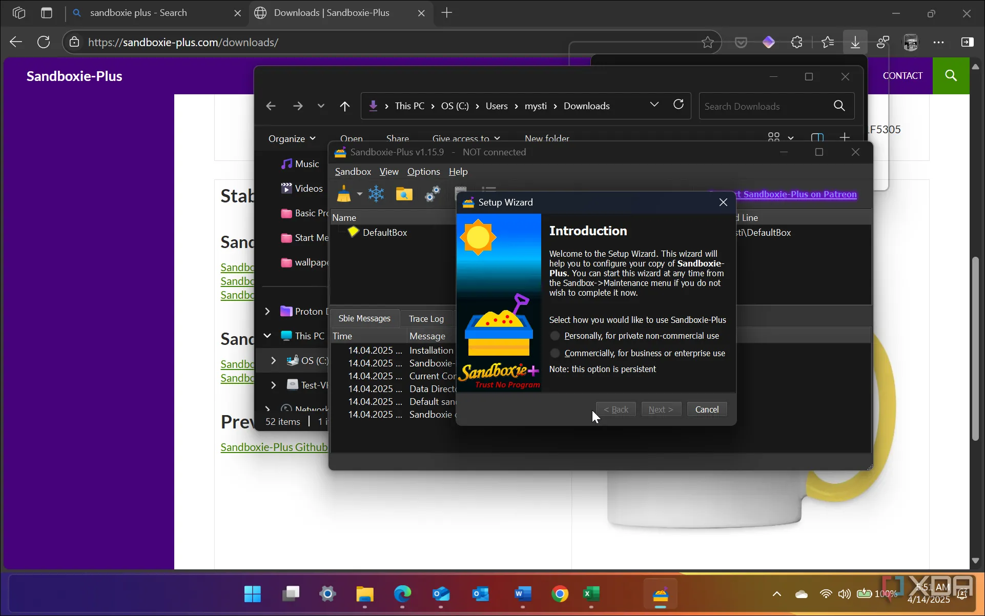 Giao diện Sandboxie Plus trên Windows 11, tạo môi trường ảo an toàn để kiểm thử phần mềm