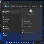 Giao diện Snipping Tool được khởi chạy từ menu Start trên Windows, minh họa tính năng tích hợp sẵn.
