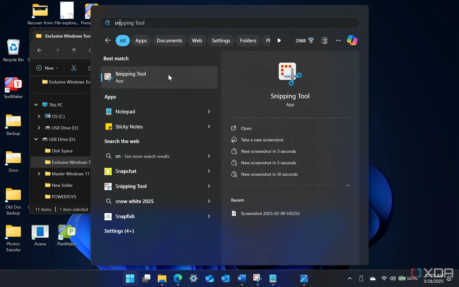 Giao diện Snipping Tool được khởi chạy từ menu Start trên Windows, minh họa tính năng tích hợp sẵn.