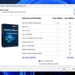 Giao diện so sánh tính năng MiniTool Partition Wizard phiên bản miễn phí và Pro