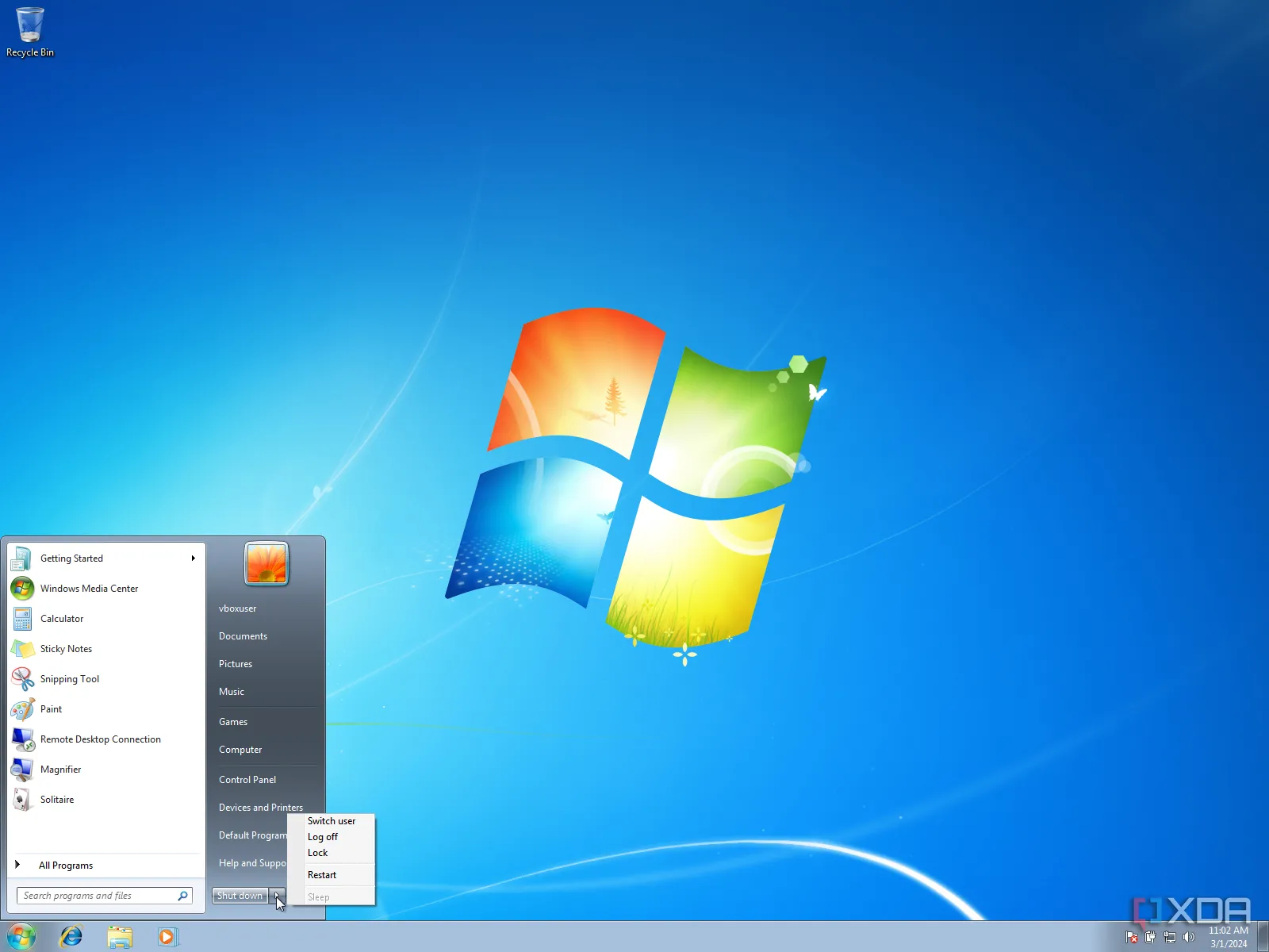 Giao diện Start Menu quen thuộc của hệ điều hành Windows 7