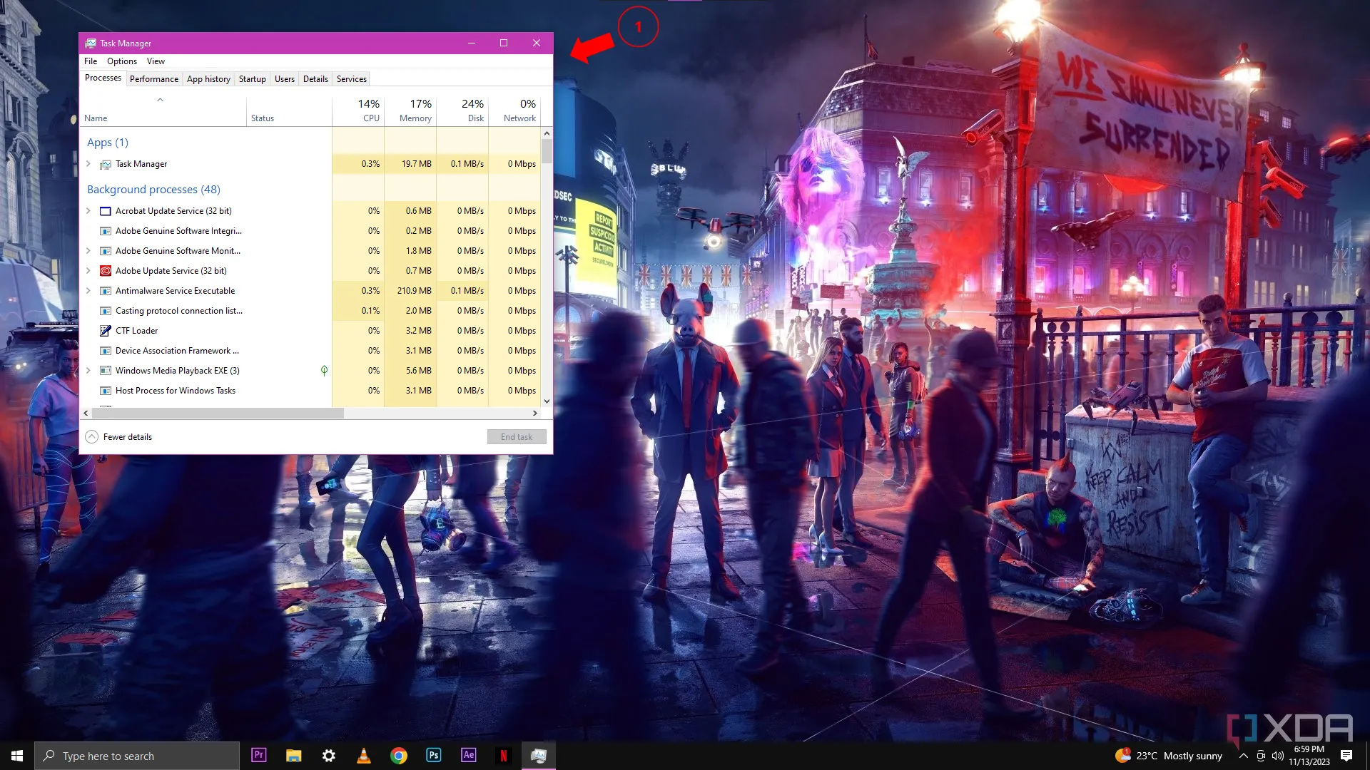 Giao diện Task Manager trên Windows 10 hiển thị các tiến trình đang chạy, minh họa việc quản lý ứng dụng nền để tối ưu hiệu suất PC.
