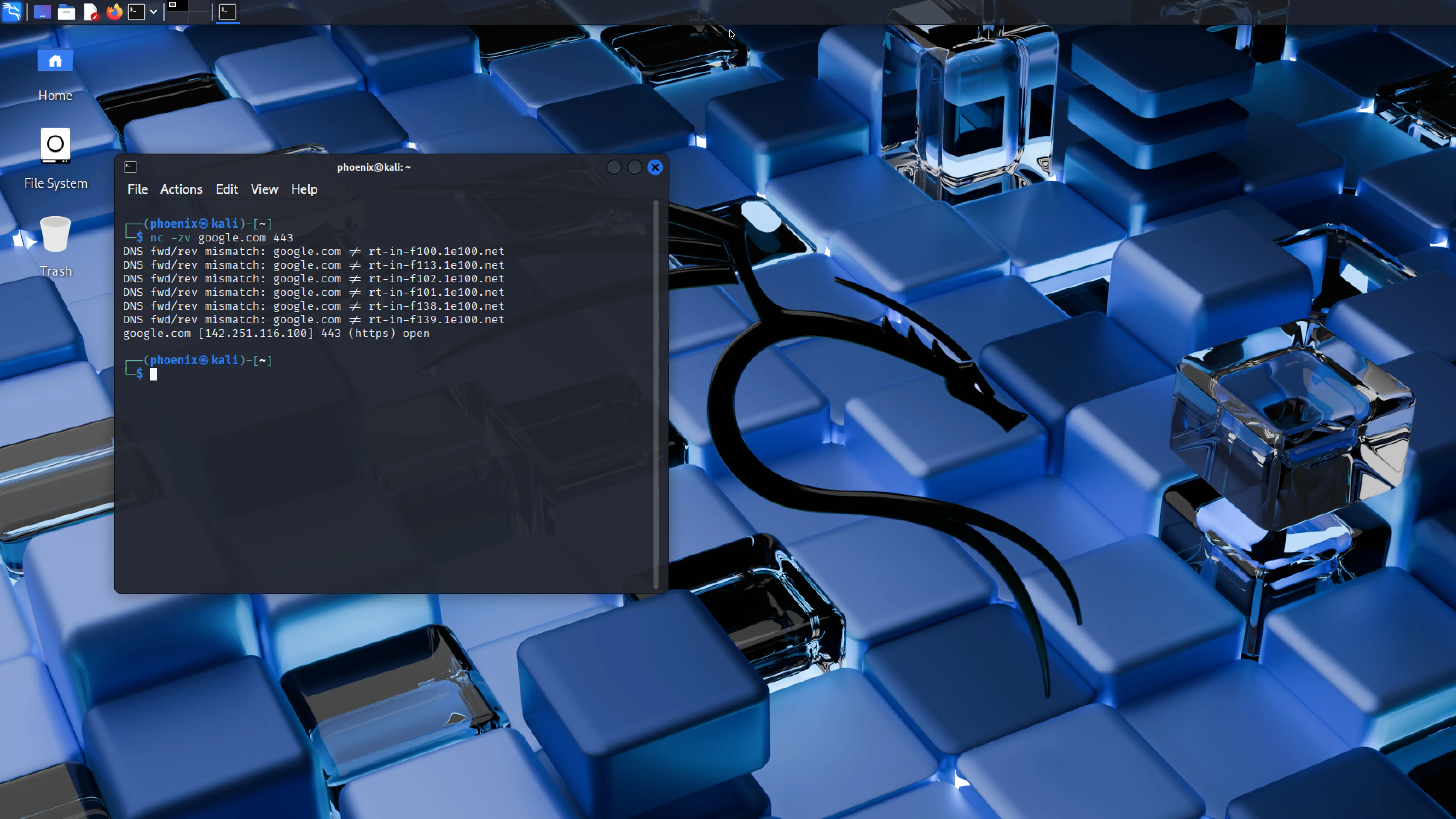 Giao diện terminal hiển thị kết quả quét của Netcat, cho thấy khả năng tương tác với các cổng mạng