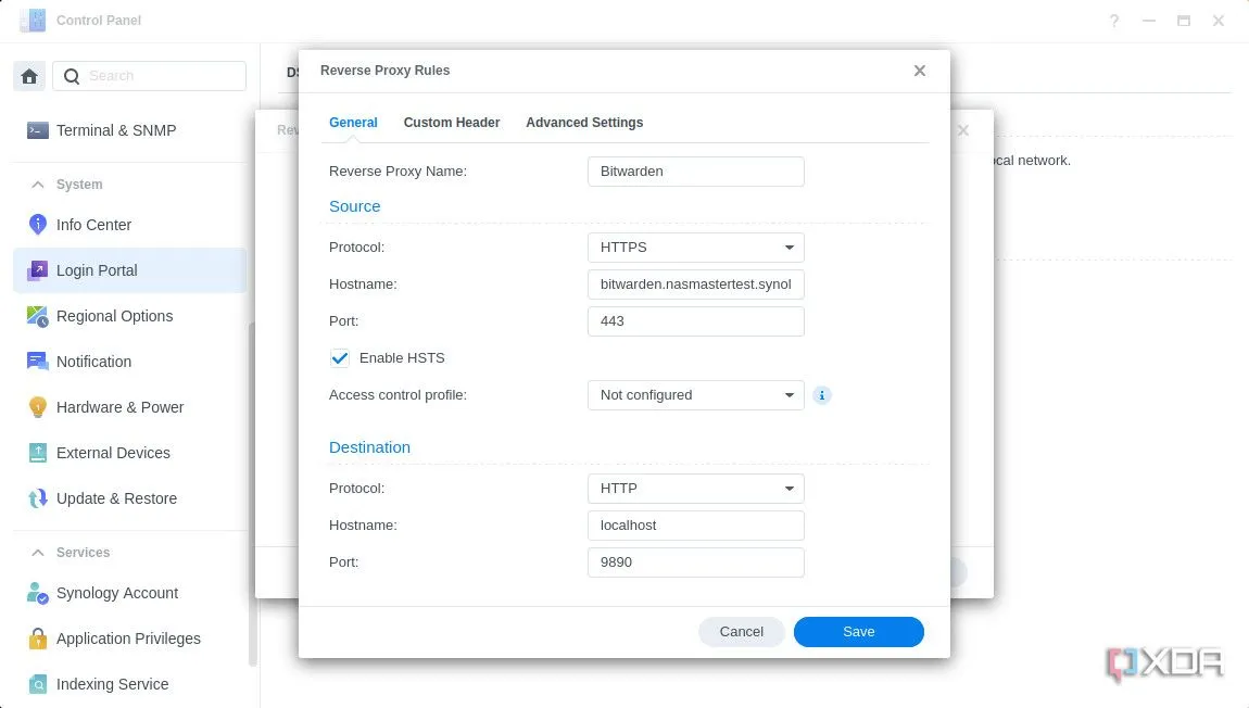 Giao diện thiết lập Reverse Proxy trong Synology DSM 7