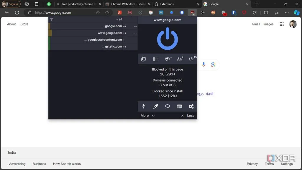 Giao diện tiện ích mở rộng uBlock Origin, một công cụ hữu ích giúp người dùng bảo vệ máy tính Windows khỏi các website và pop-up độc hại.
