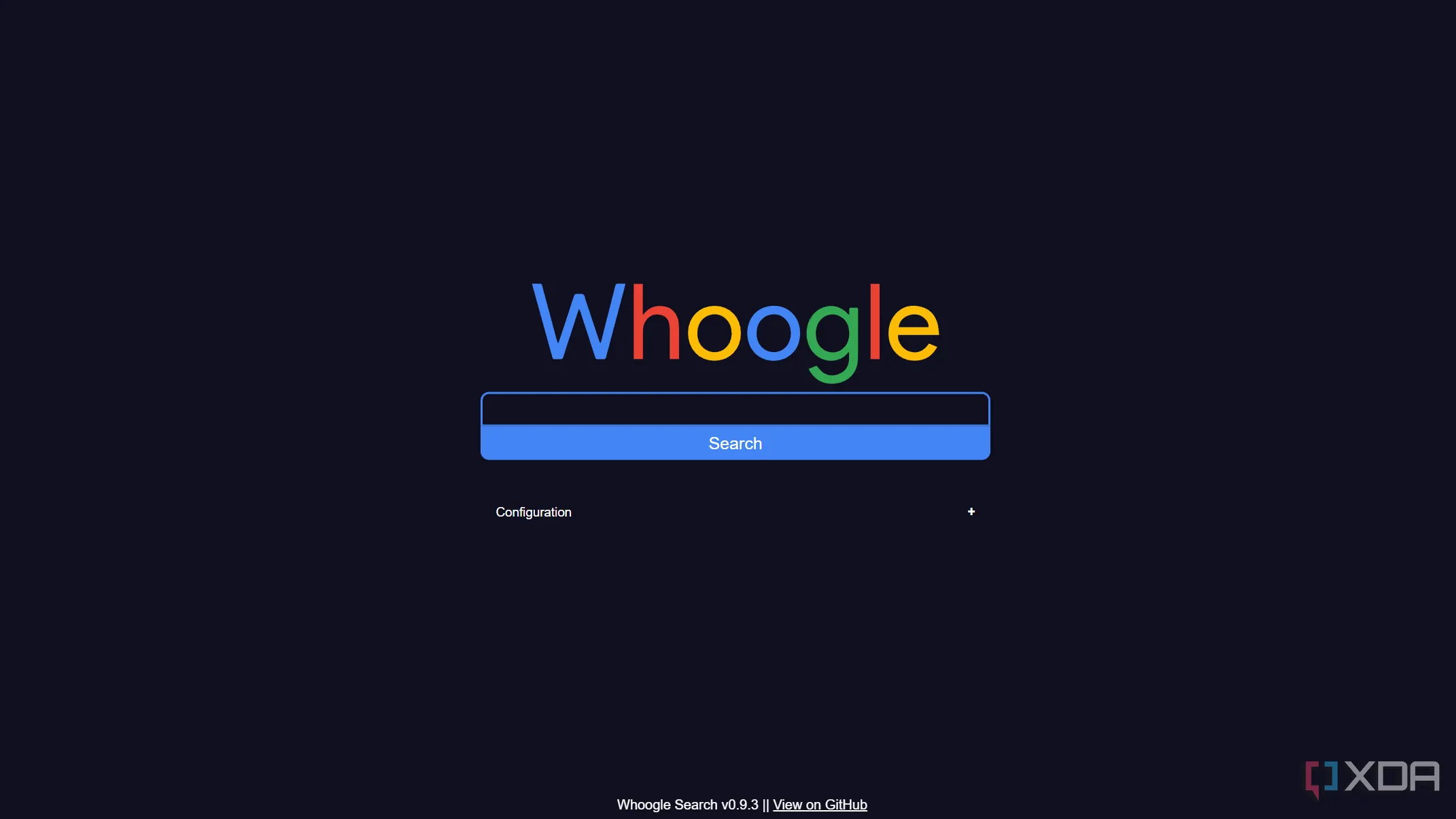 Giao diện tìm kiếm của Whoogle: Sạch sẽ, không quảng cáo và tập trung vào quyền riêng tư.