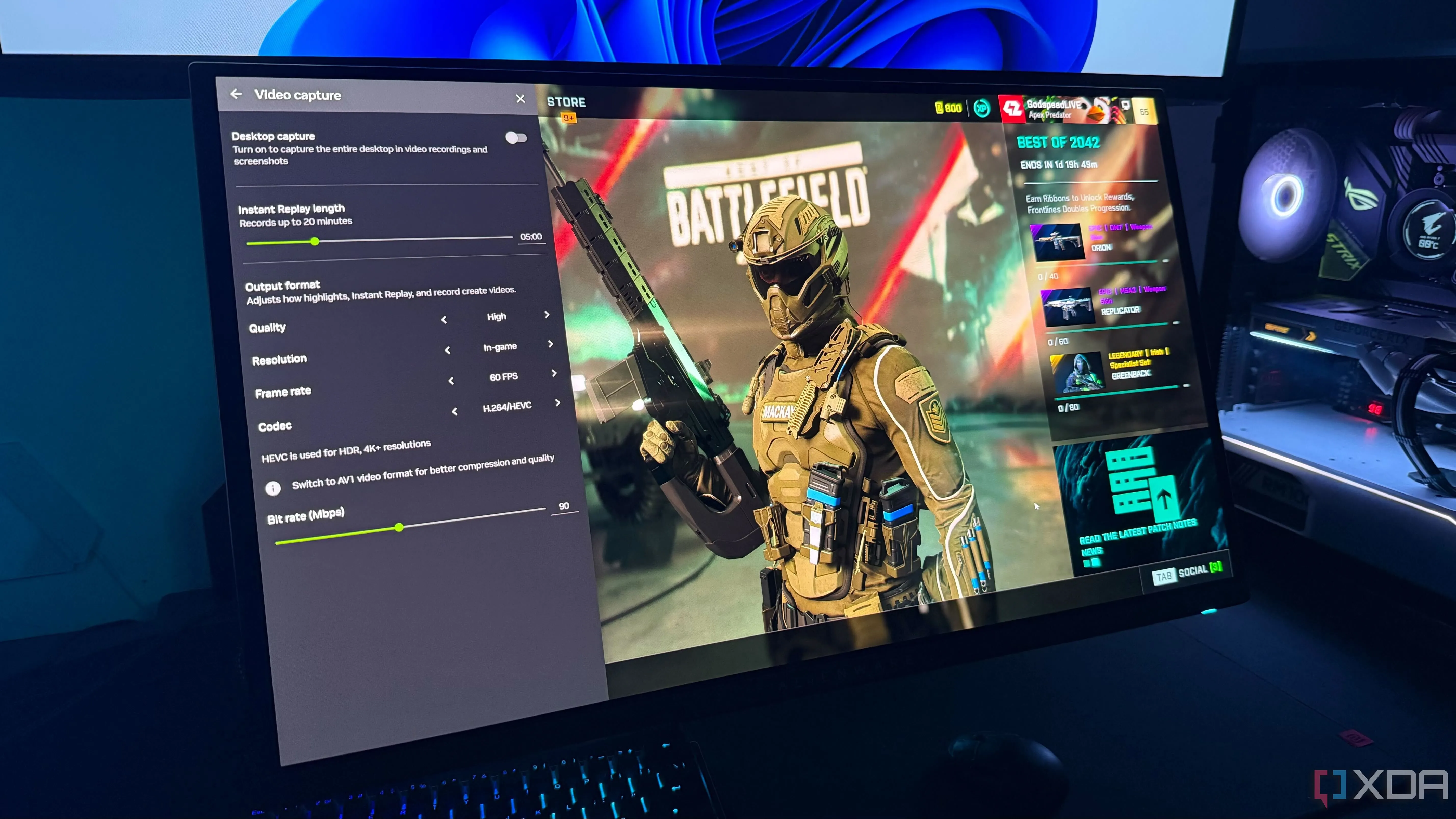 Giao diện tính năng Instant Replay của Nvidia hiển thị trên màn hình game