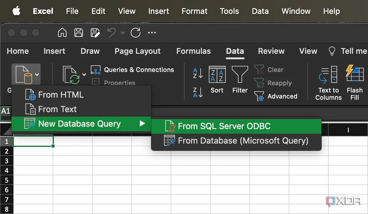 Giao diện tính năng nhập và làm mới dữ liệu trong Excel.