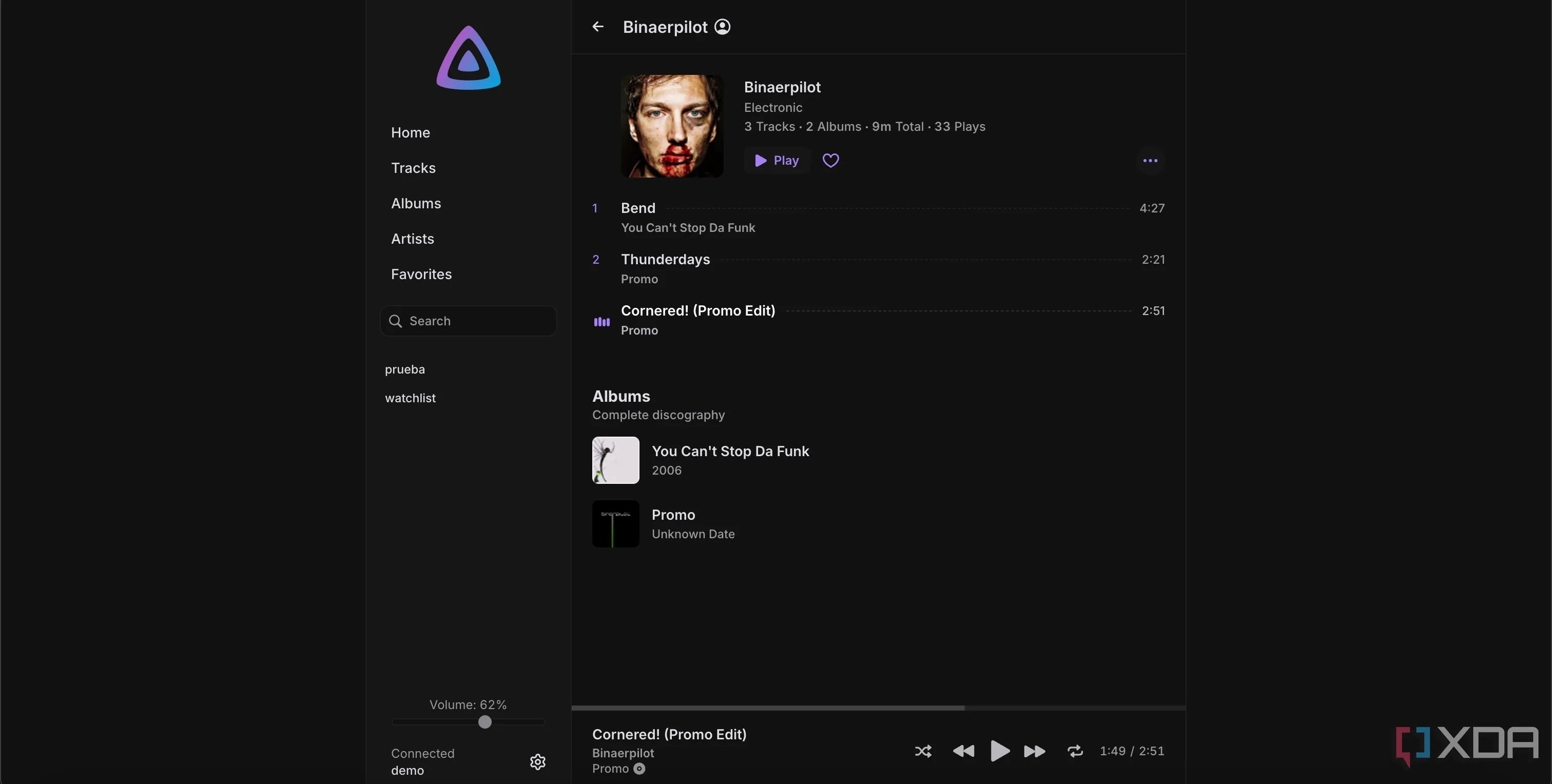 Giao diện tổng quan các bản nhạc trong ứng dụng Jelly Music App dành cho Jellyfin
