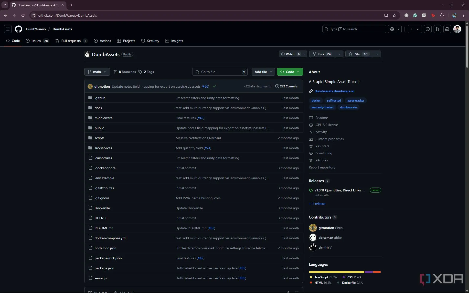 Giao diện trang GitHub của DumbAssets cho việc cài đặt