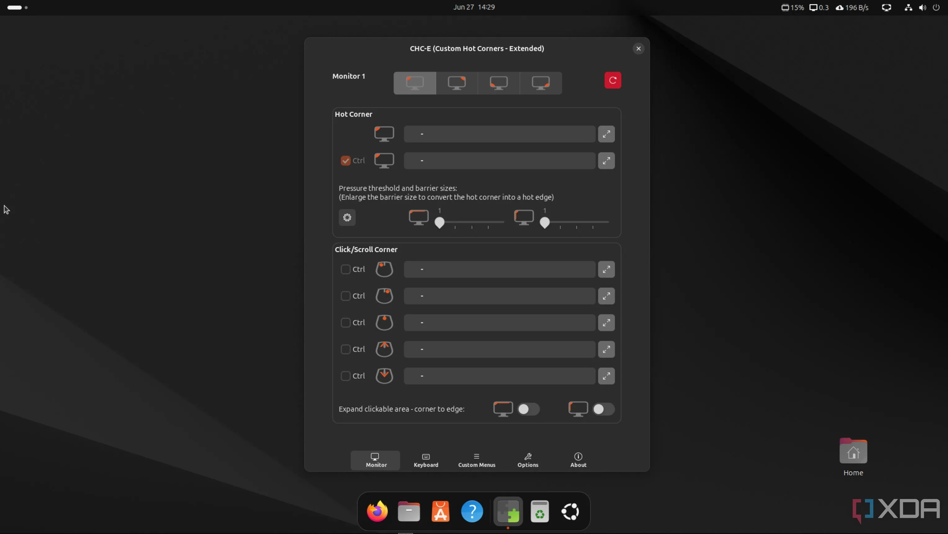 Giao diện tùy chỉnh góc nóng Custom Hot Corners Extended trên Ubuntu GNOME