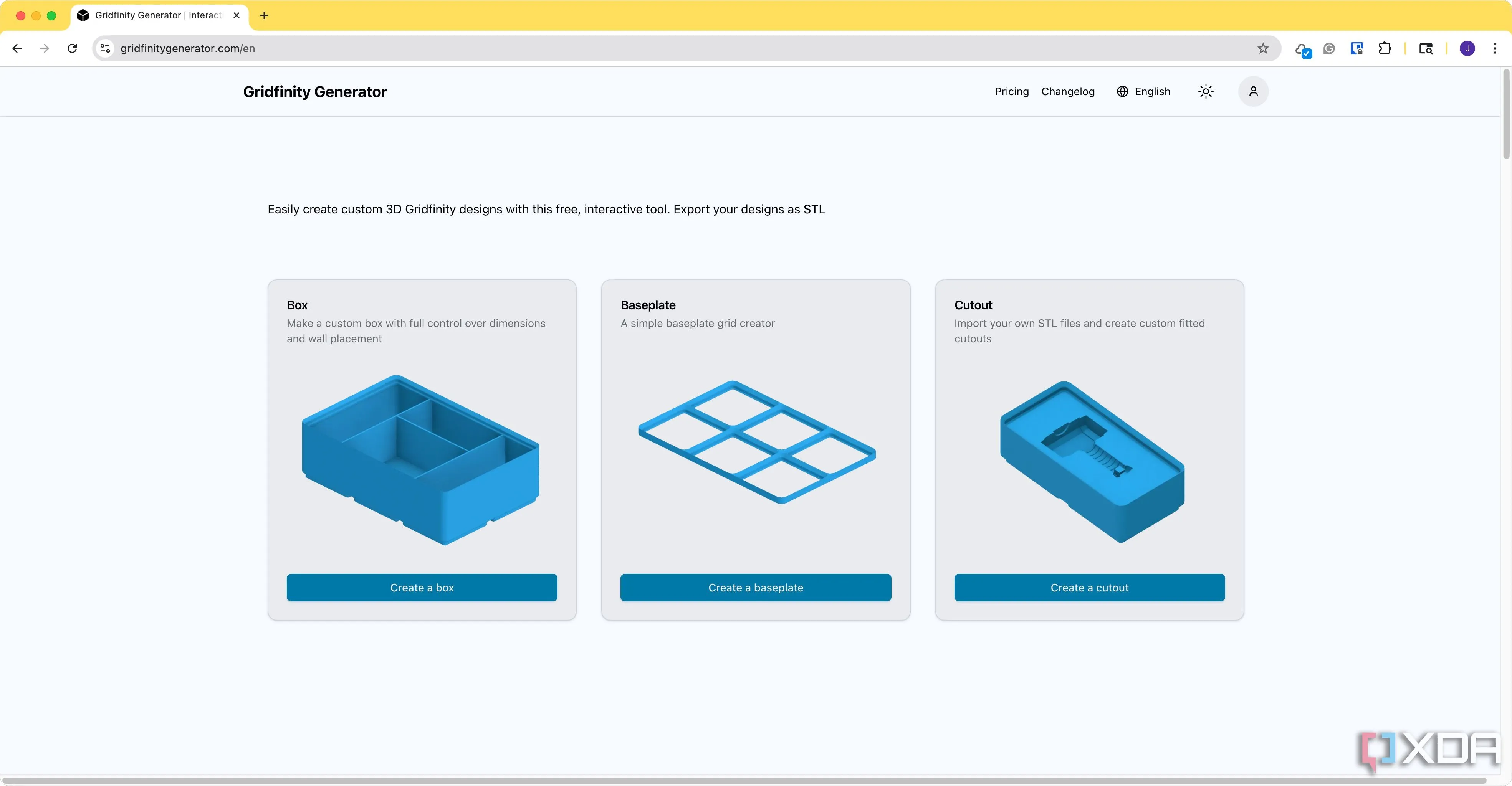 Giao diện tùy chỉnh tấm đế Gridfinity, minh họa sự linh hoạt của hệ thống tổ chức in 3D