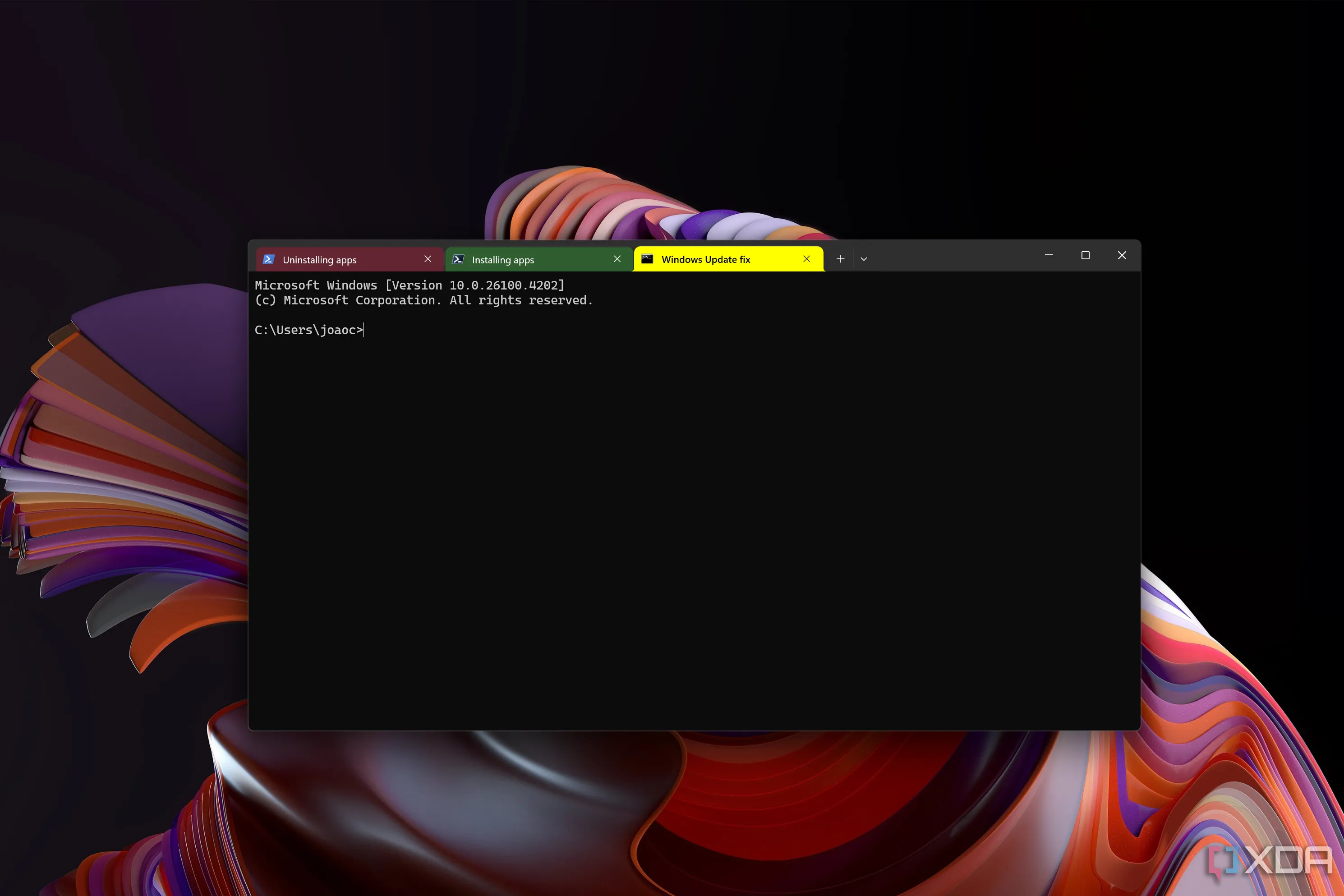 Giao diện Windows Terminal với các tab được đổi tên và tô màu sắc khác nhau để dễ nhận biết