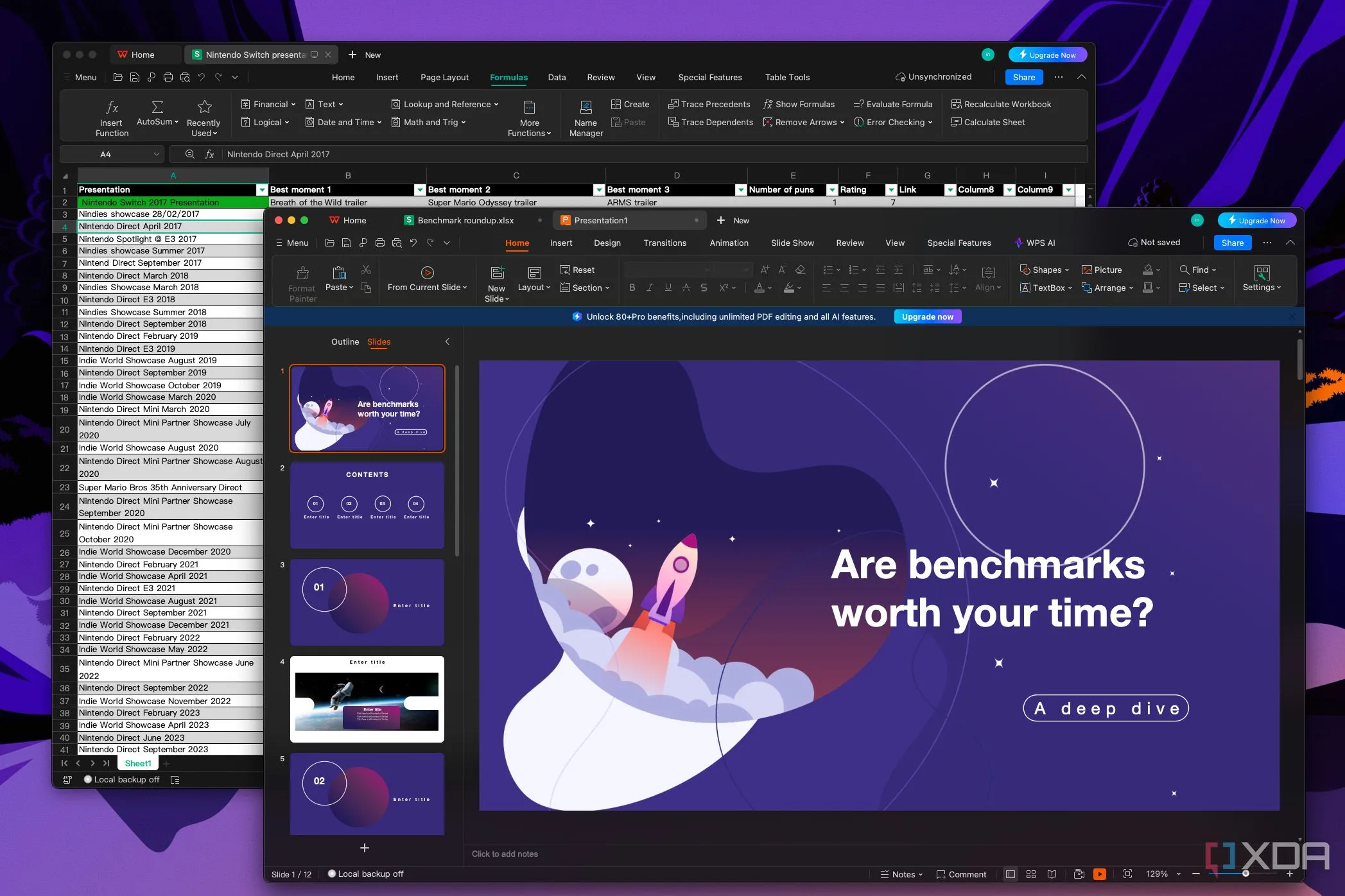Giao diện WPS Office với nhiều tab tài liệu và tính năng Workspaces giúp quản lý hiệu quả