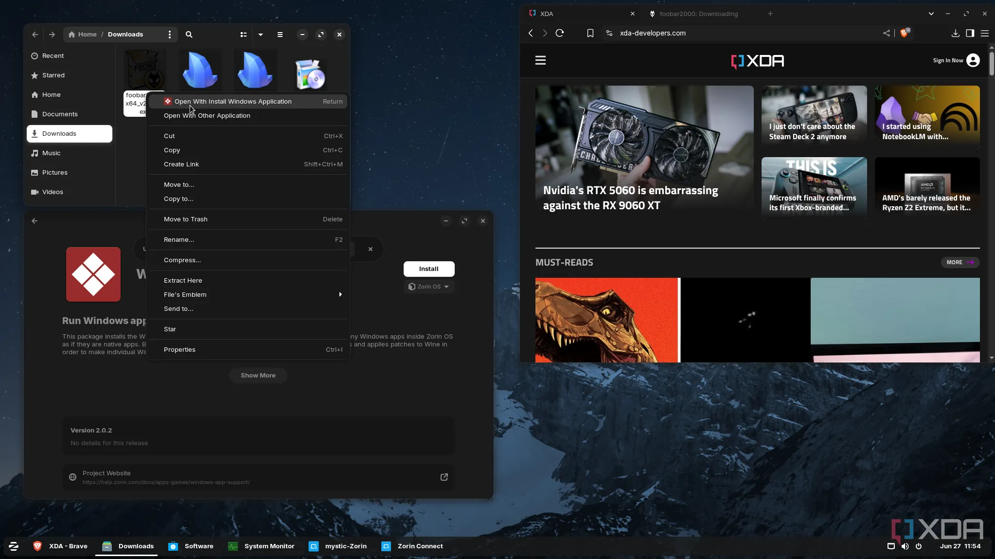Giao diện Zorin OS hiển thị khả năng hỗ trợ ứng dụng Windows thông qua Wine và Bottles.