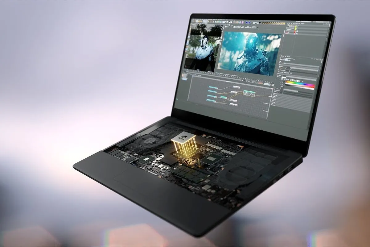 GPU NVIDIA RTX trong laptop, minh họa chip đồ họa rời thường bị cắt giảm hiệu năng.