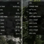 Hai ảnh chụp màn hình game Forspoken hiển thị chỉ số FPS với và không có công nghệ AFMF thông qua AMD Adrenalin, minh họa sự thay đổi tốc độ khung hình.