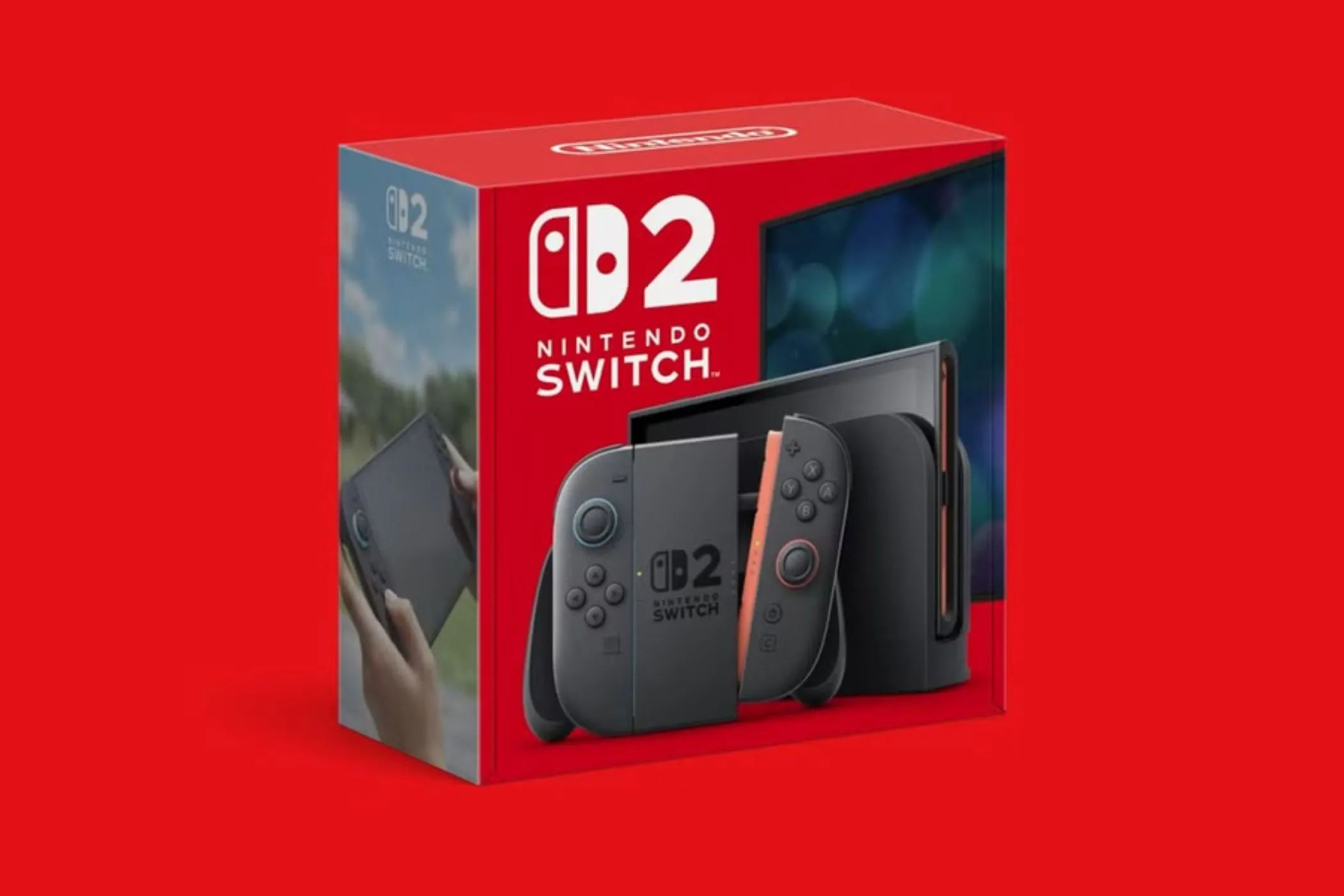 Hệ máy Nintendo Switch 2 nguyên hộp cho thấy kích thước tổng thể