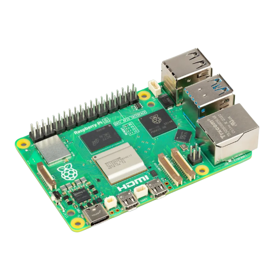 Hình ảnh mô phỏng bo mạch chủ Raspberry Pi 5, một nền tảng phổ biến để cài đặt và chạy các ứng dụng tự host như OliveTin.