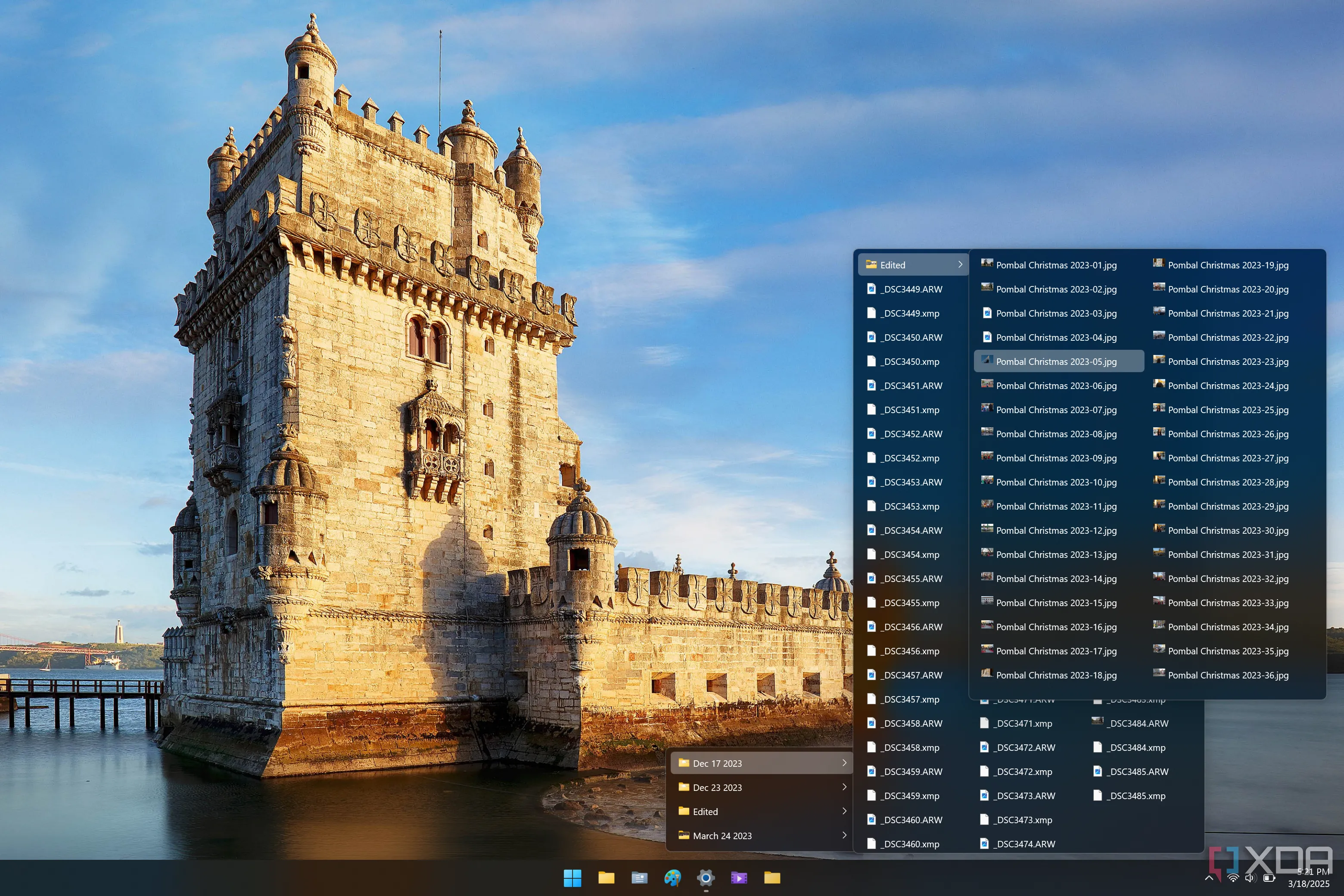 Hình ảnh thanh tác vụ Windows 11 với menu thư mục được ghim bằng Start11
