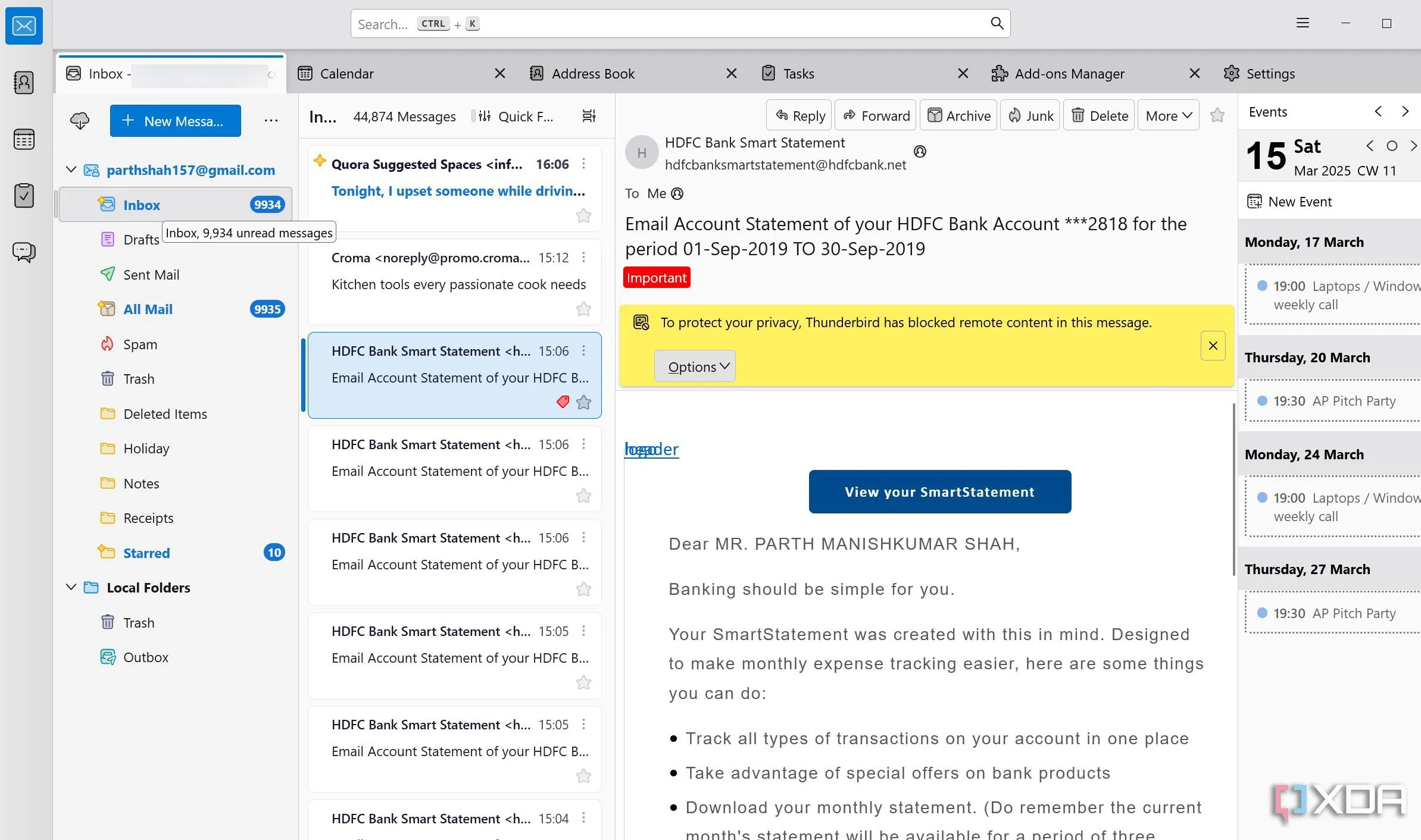 Hộp thư hợp nhất và các tài khoản email được quản lý trong Thunderbird