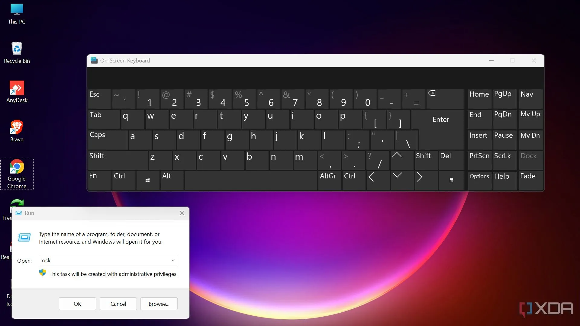 Hướng dẫn mở bàn phím ảo On-Screen Keyboard trong Windows 11 bằng lệnh Run