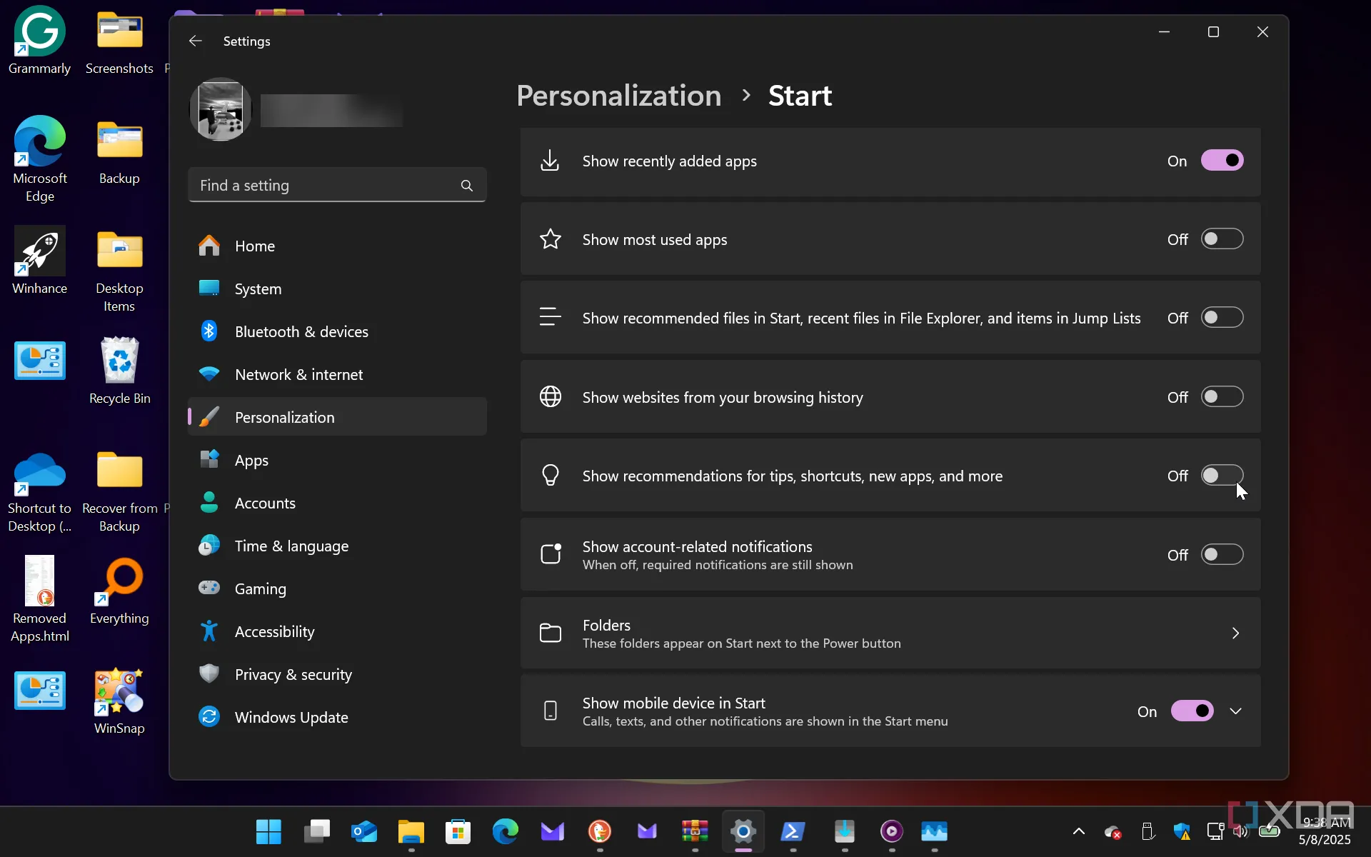 Hướng dẫn tắt các đề xuất hay quảng cáo trong Start Menu Windows 11