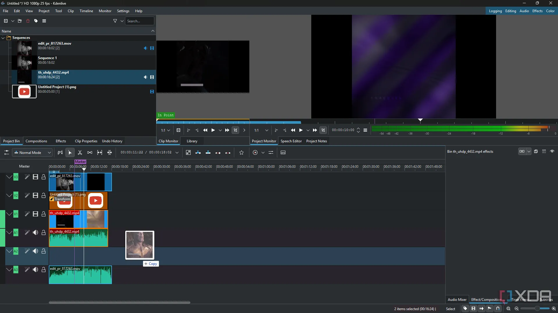 Kdenlive giao diện kéo thả tệp MP4 – Phần mềm chỉnh sửa video miễn phí thay thế Clipchamp