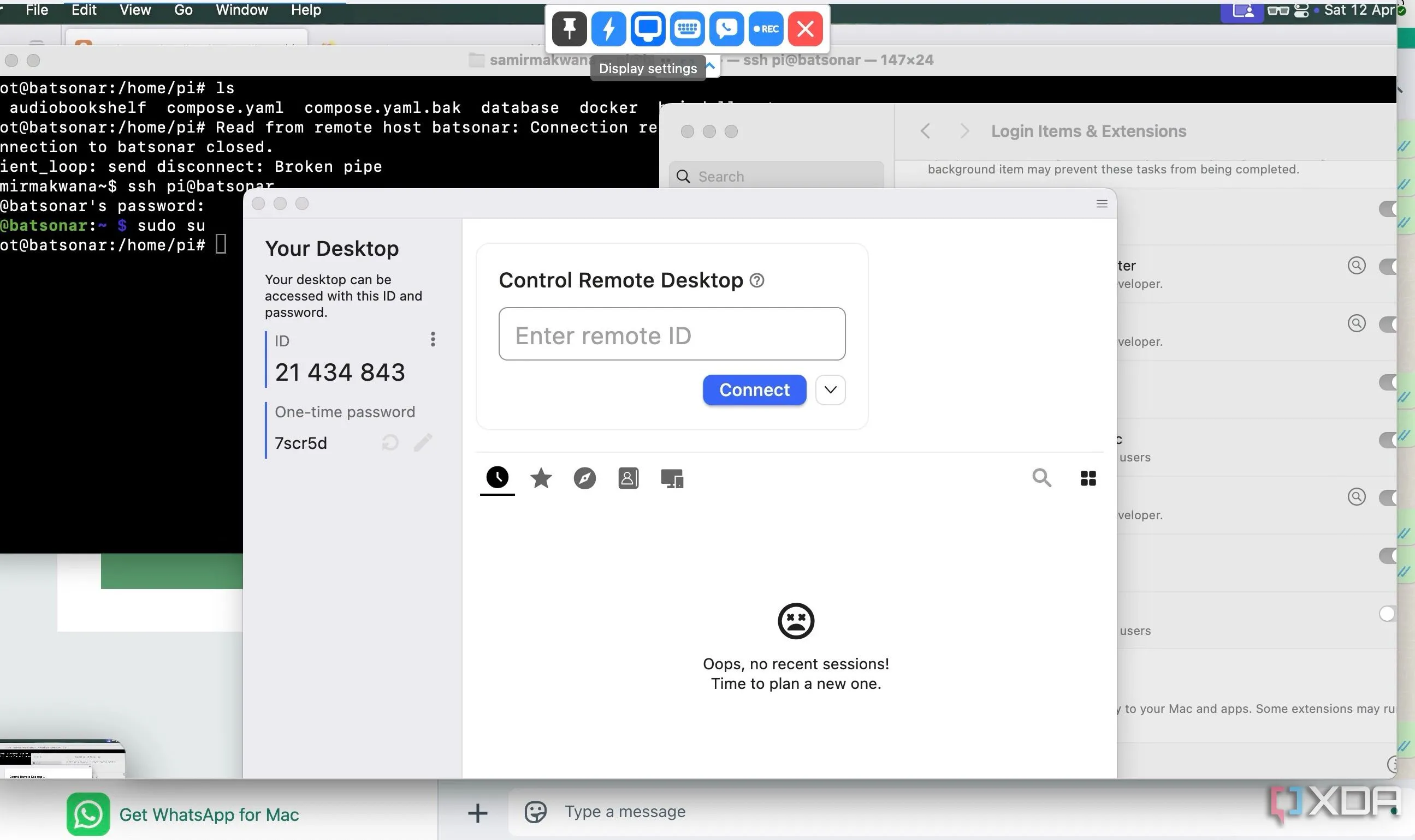 Kết nối điều khiển từ xa đang hoạt động trên RustDesk