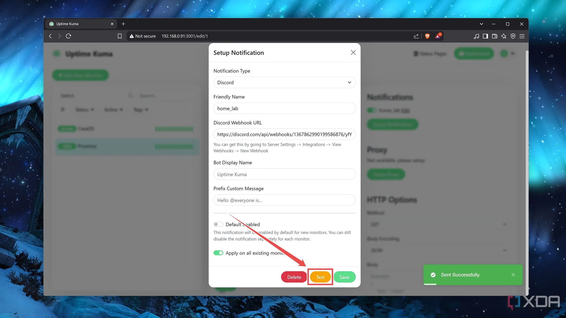 Kiểm tra gửi thông báo cảnh báo từ Uptime Kuma
